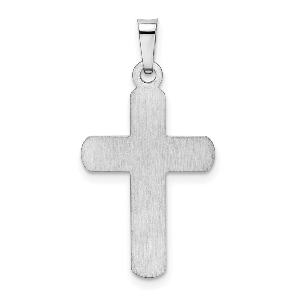 Million Charms 14K White Gold Themed Polished, Satin Relgious Cross Pendant