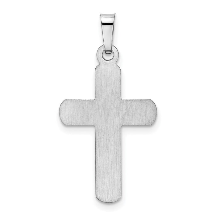 Million Charms 14K White Gold Themed Polished, Satin Relgious Cross Pendant