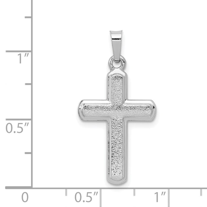 Million Charms 14K White Gold Themed Polished, Satin Relgious Cross Pendant