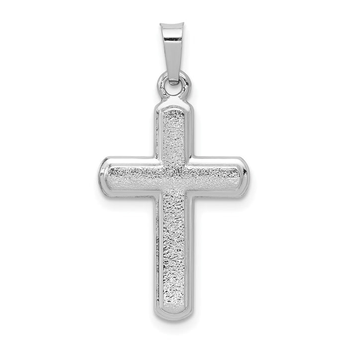 Million Charms 14K White Gold Themed Polished, Satin Relgious Cross Pendant