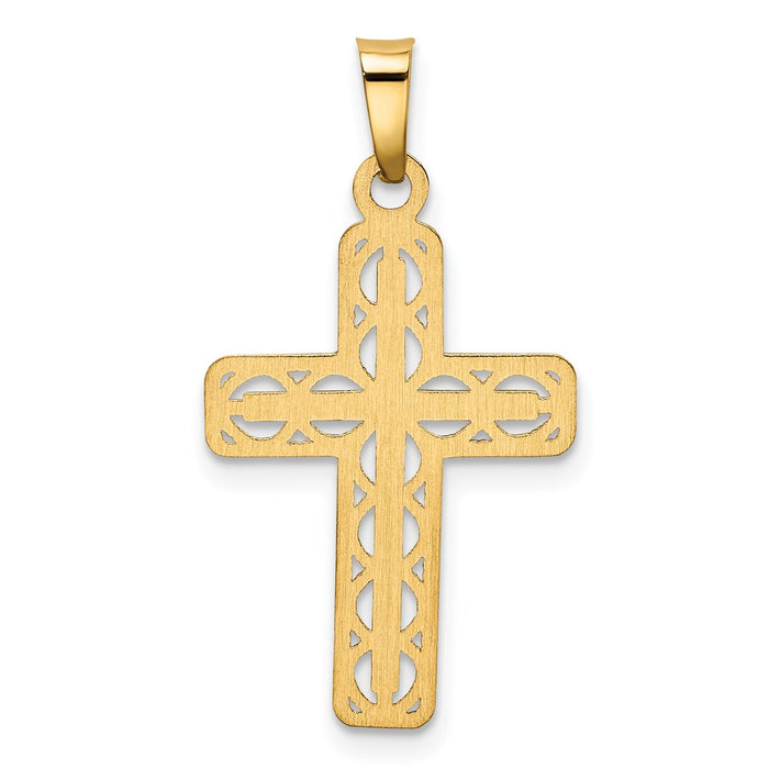 Million Charms 14K Yellow Gold Themed Polished Filigree Relgious Cross Pendant