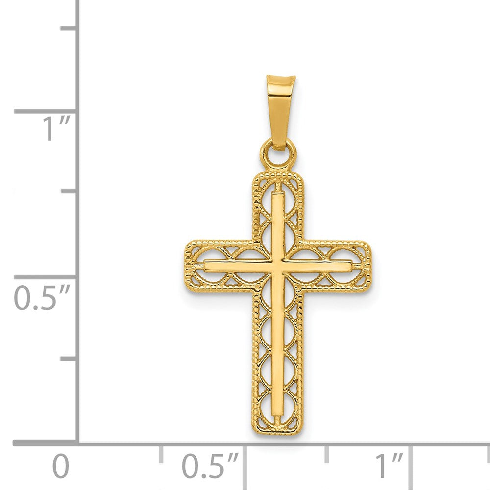 Million Charms 14K Yellow Gold Themed Polished Filigree Relgious Cross Pendant