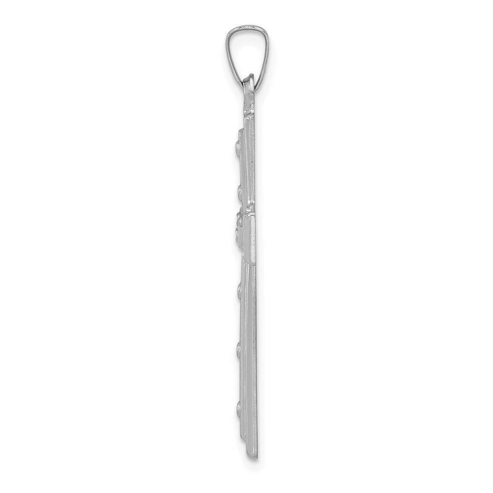 Million Charms 14K White Gold Themed Polished, Satin With Dots Relgious Cross Pendant