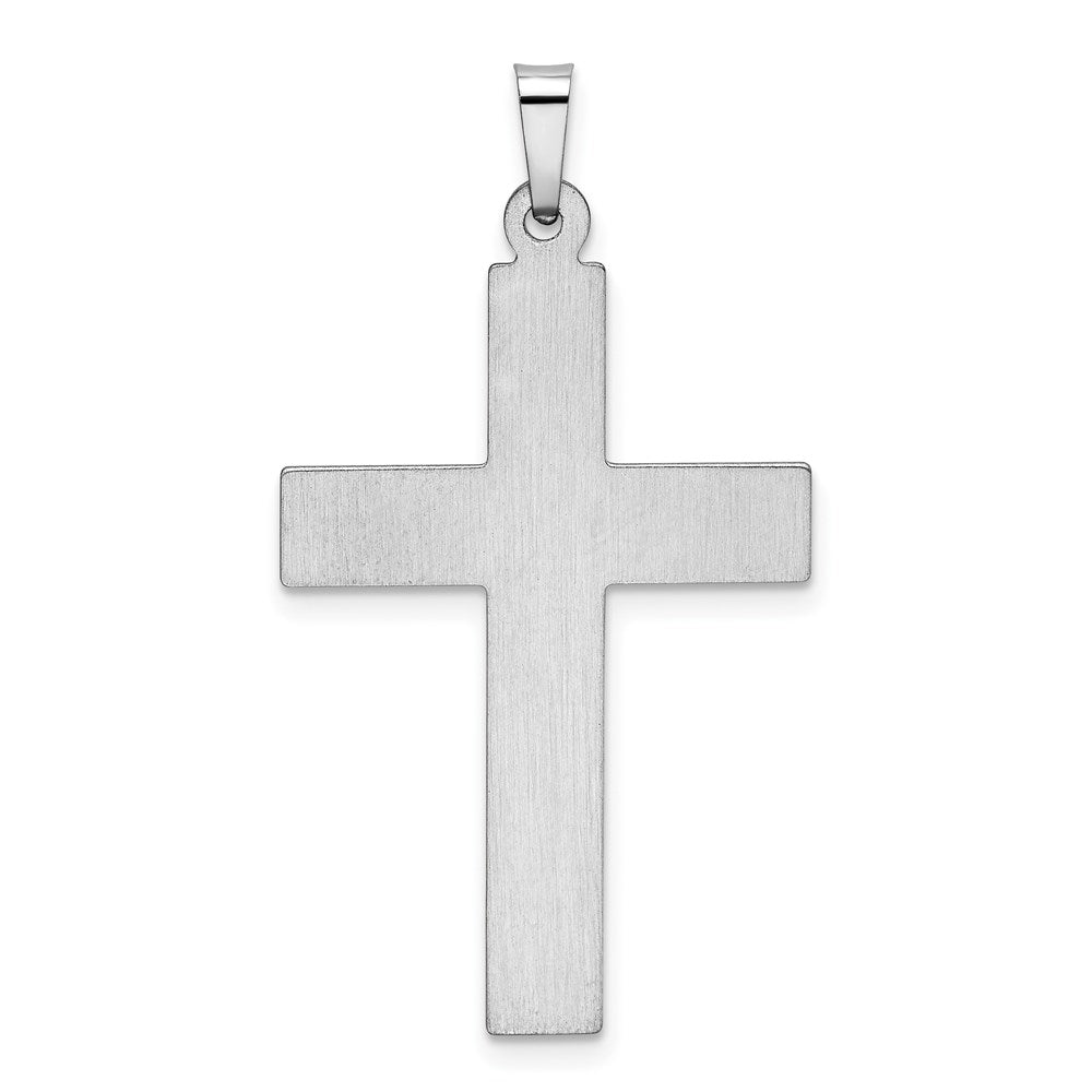 Million Charms 14K White Gold Themed Polished, Satin With Dots Relgious Cross Pendant