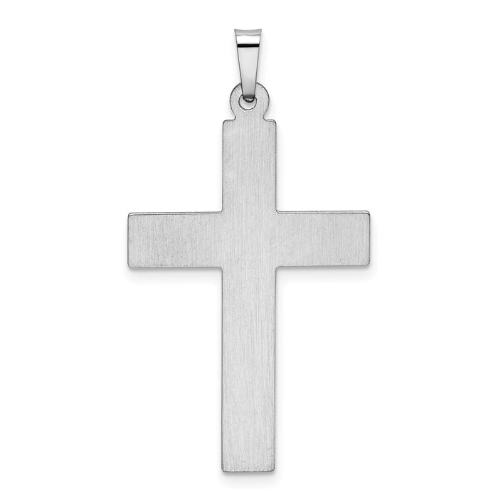 Million Charms 14K White Gold Themed Polished, Satin With Dots Relgious Cross Pendant