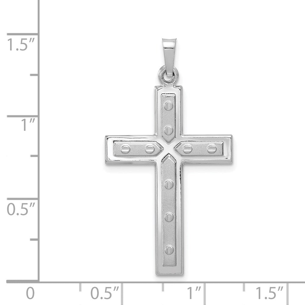 Million Charms 14K White Gold Themed Polished, Satin With Dots Relgious Cross Pendant