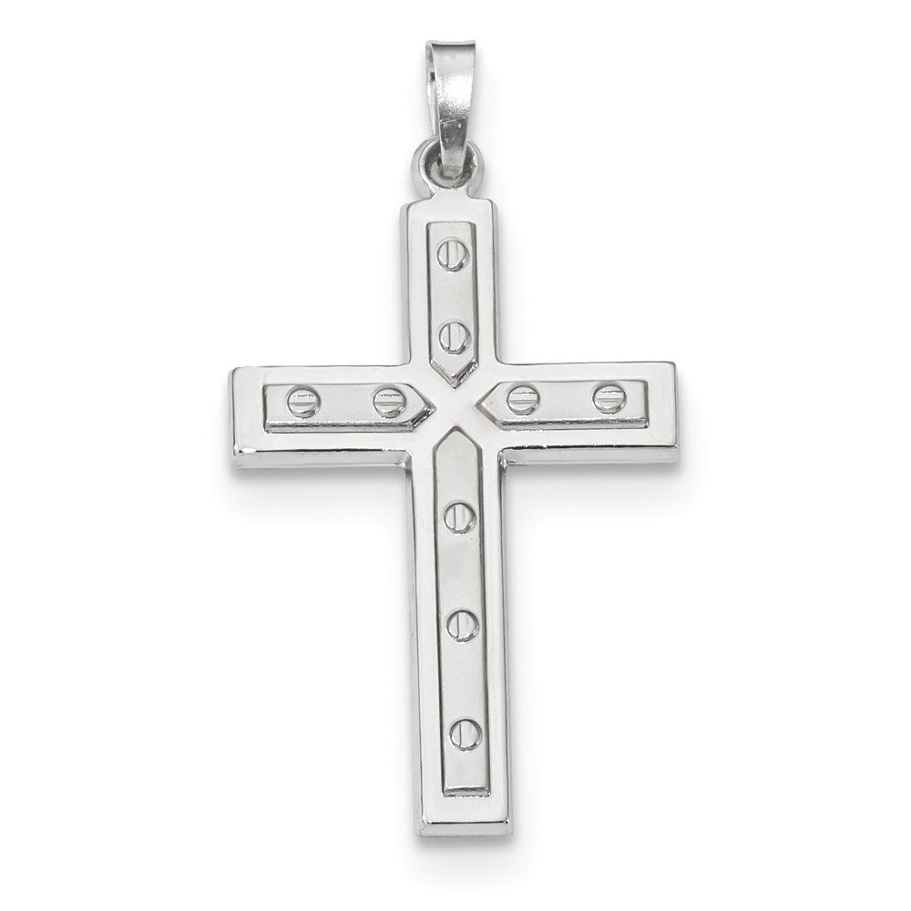 Million Charms 14K White Gold Themed Polished, Satin With Dots Relgious Cross Pendant