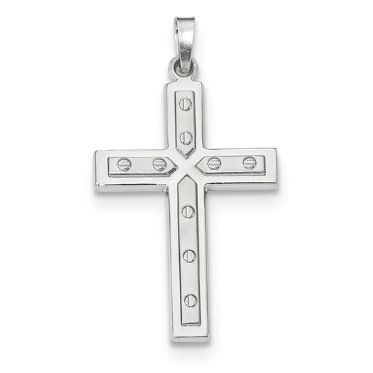 Million Charms 14K White Gold Themed Polished, Satin With Dots Relgious Cross Pendant