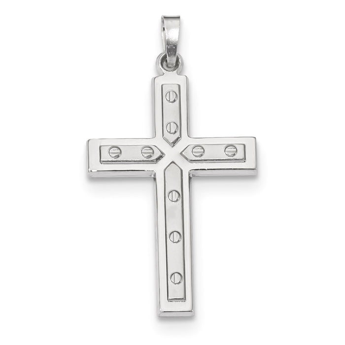 Million Charms 14K White Gold Themed Polished, Satin With Dots Relgious Cross Pendant