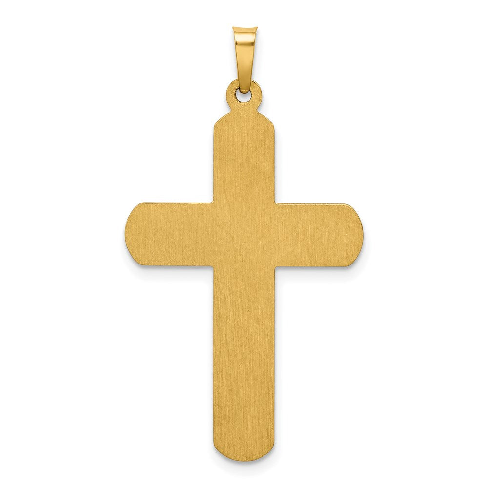 Million Charms 14K Yellow Gold Themed Polished, Textured Relgious Cross Pendant
