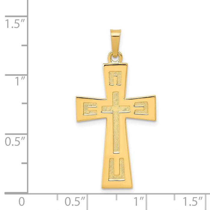 Million Charms 14K Yellow Gold Themed Polished & Satin Geometric Relgious Cross Pendant