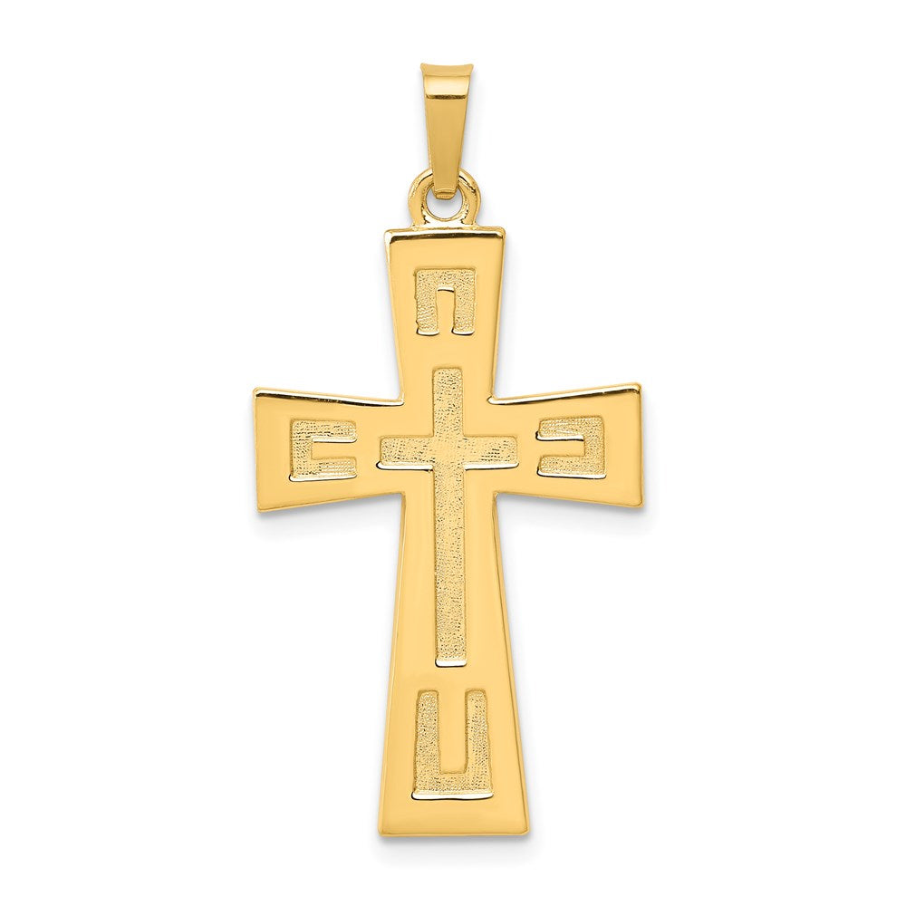 Million Charms 14K Yellow Gold Themed Polished & Satin Geometric Relgious Cross Pendant