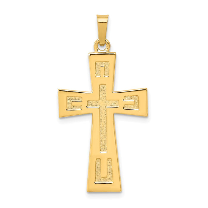 Million Charms 14K Yellow Gold Themed Polished & Satin Geometric Relgious Cross Pendant