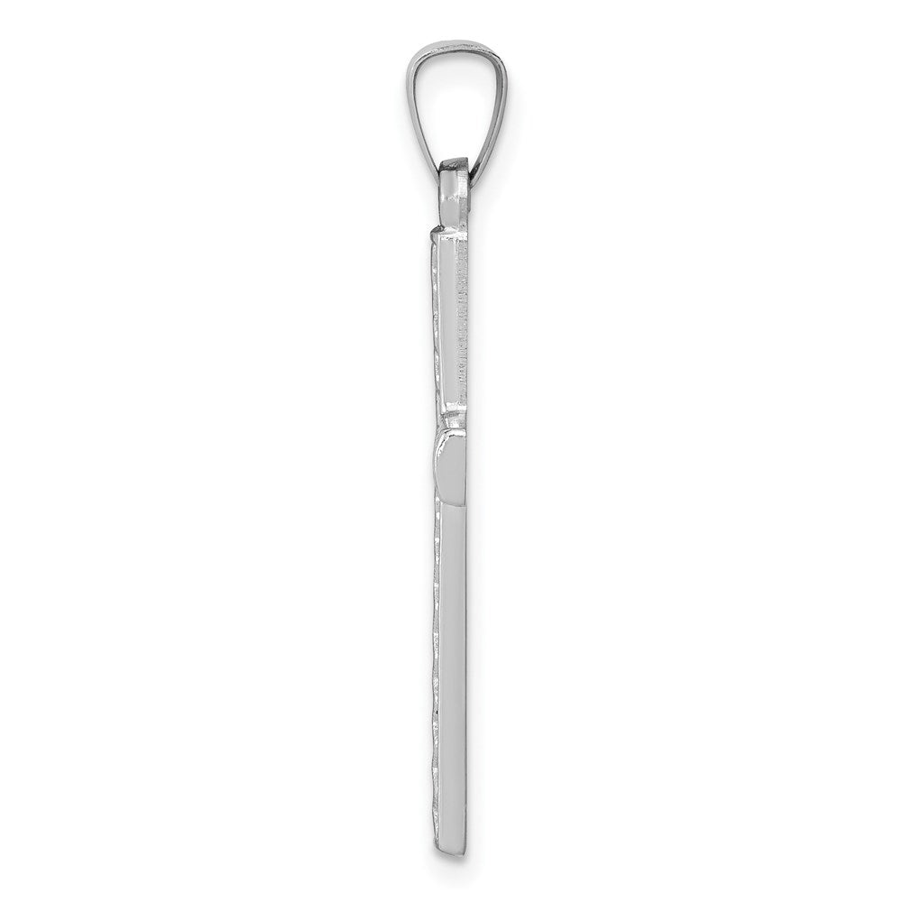 Million Charms 14K White Gold Themed Polished Lattice Relgious Cross Pendant