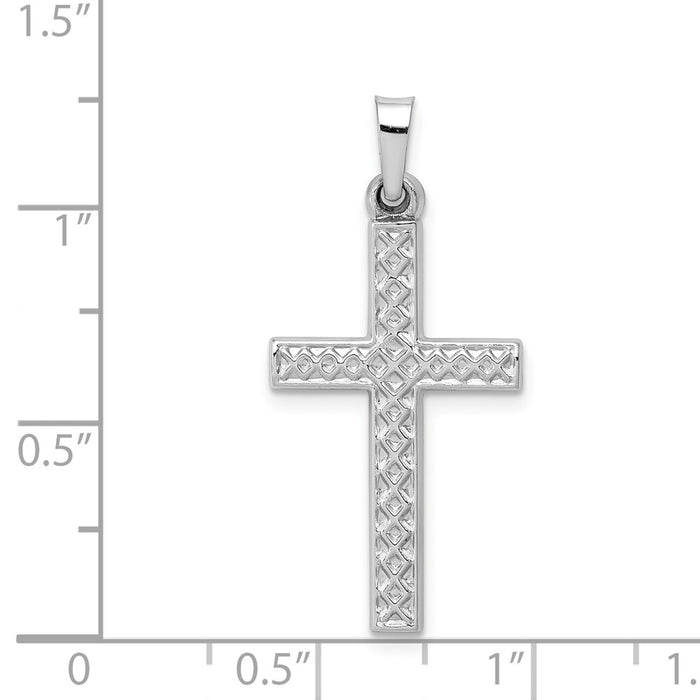 Million Charms 14K White Gold Themed Polished Lattice Relgious Cross Pendant