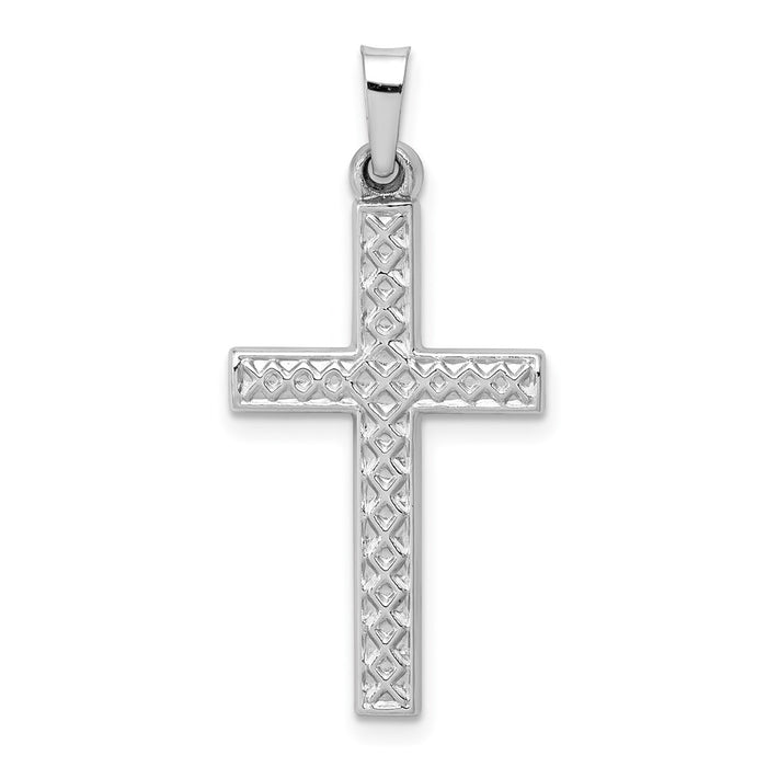 Million Charms 14K White Gold Themed Polished Lattice Relgious Cross Pendant