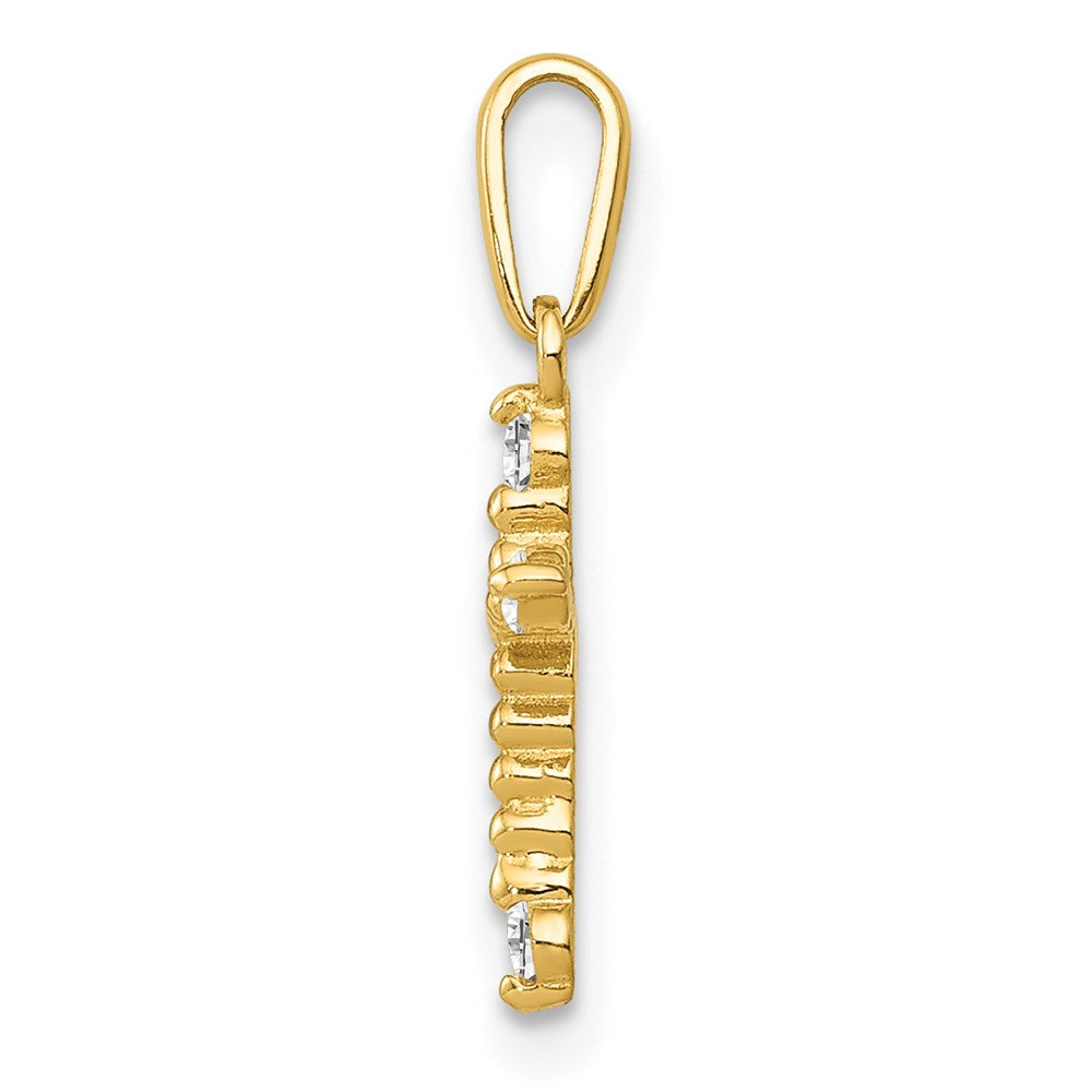 Million Charms 14K Yellow Gold Themed Polished Beaded (Cubic Zirconia) CZ Relgious Cross Charm