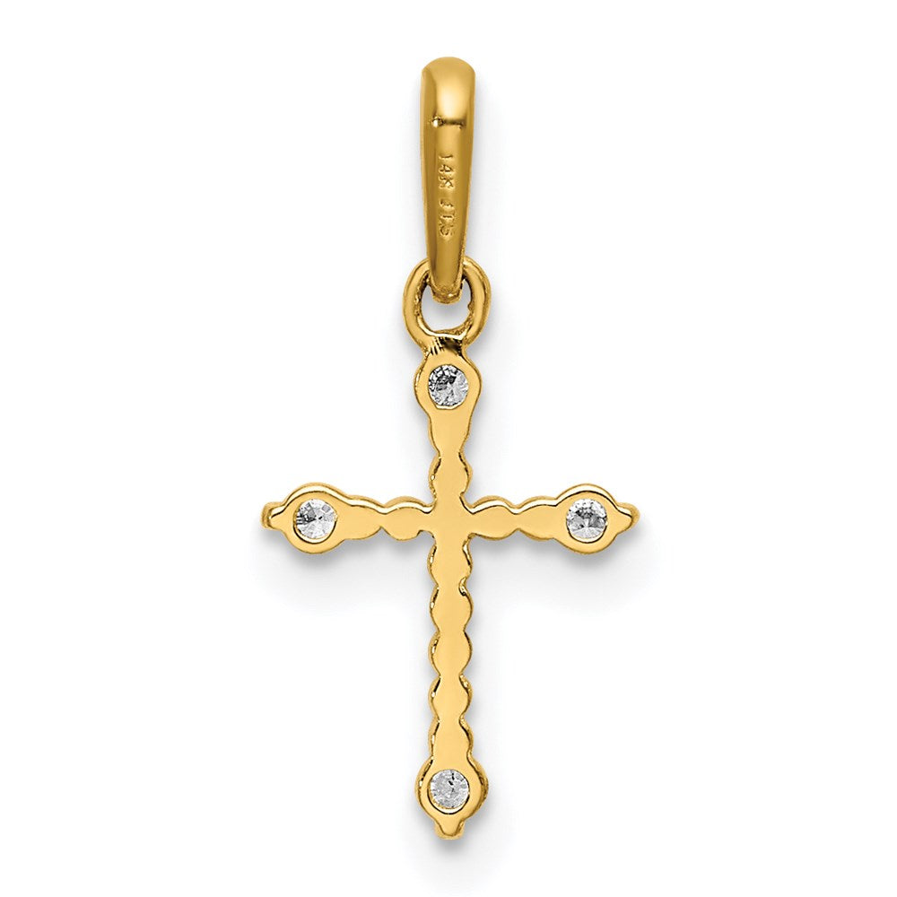 Million Charms 14K Yellow Gold Themed Polished Beaded (Cubic Zirconia) CZ Relgious Cross Charm