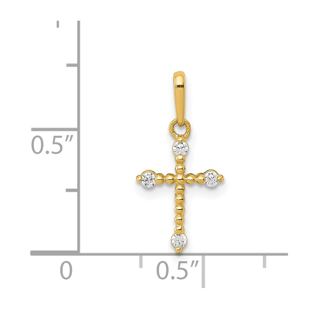 Million Charms 14K Yellow Gold Themed Polished Beaded (Cubic Zirconia) CZ Relgious Cross Charm