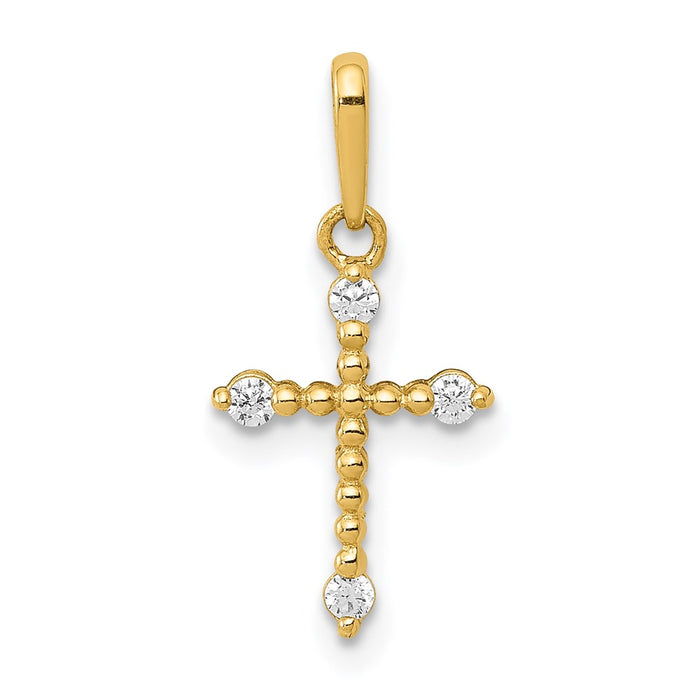 Million Charms 14K Yellow Gold Themed Polished Beaded (Cubic Zirconia) CZ Relgious Cross Charm