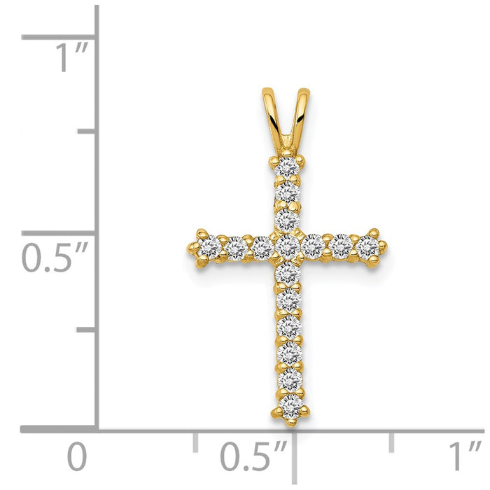 Million Charms 14K Yellow Gold Themed Polished (Cubic Zirconia) CZ Relgious Cross Chain Slide