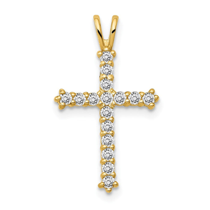 Million Charms 14K Yellow Gold Themed Polished (Cubic Zirconia) CZ Relgious Cross Chain Slide
