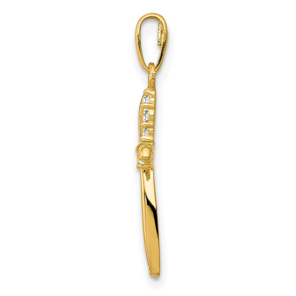 Million Charms 14K Yellow Gold Themed Polished (Cubic Zirconia) CZ Relgious Cross Charm