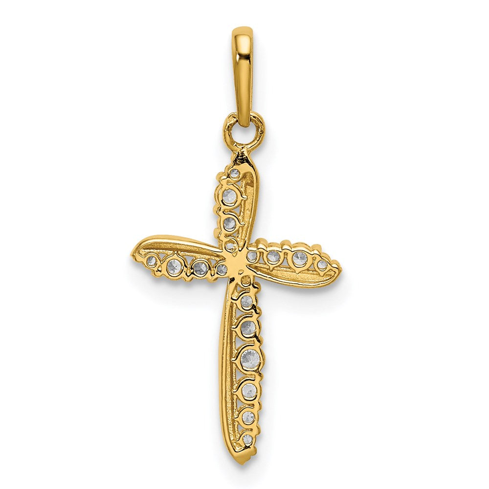 Million Charms 14K Yellow Gold Themed Polished (Cubic Zirconia) CZ Relgious Cross Charm