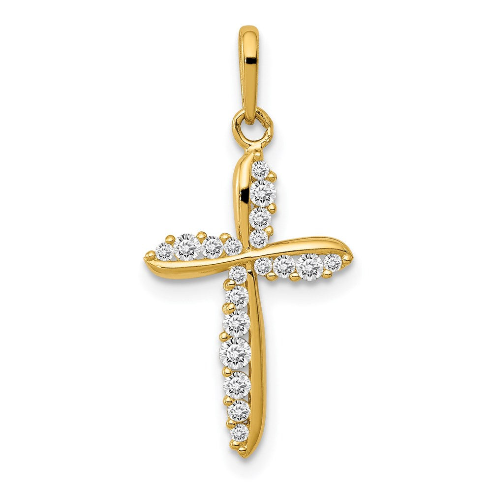 Million Charms 14K Yellow Gold Themed Polished (Cubic Zirconia) CZ Relgious Cross Charm