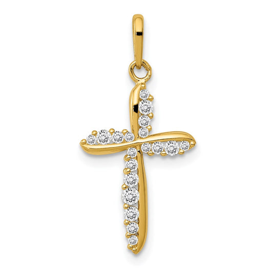 Million Charms 14K Yellow Gold Themed Polished (Cubic Zirconia) CZ Relgious Cross Charm