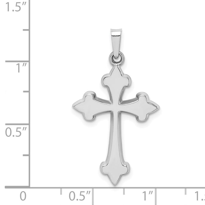 Million Charms 14K White Gold Themed Polished Fleur De Lis Relgious Cross Pendant