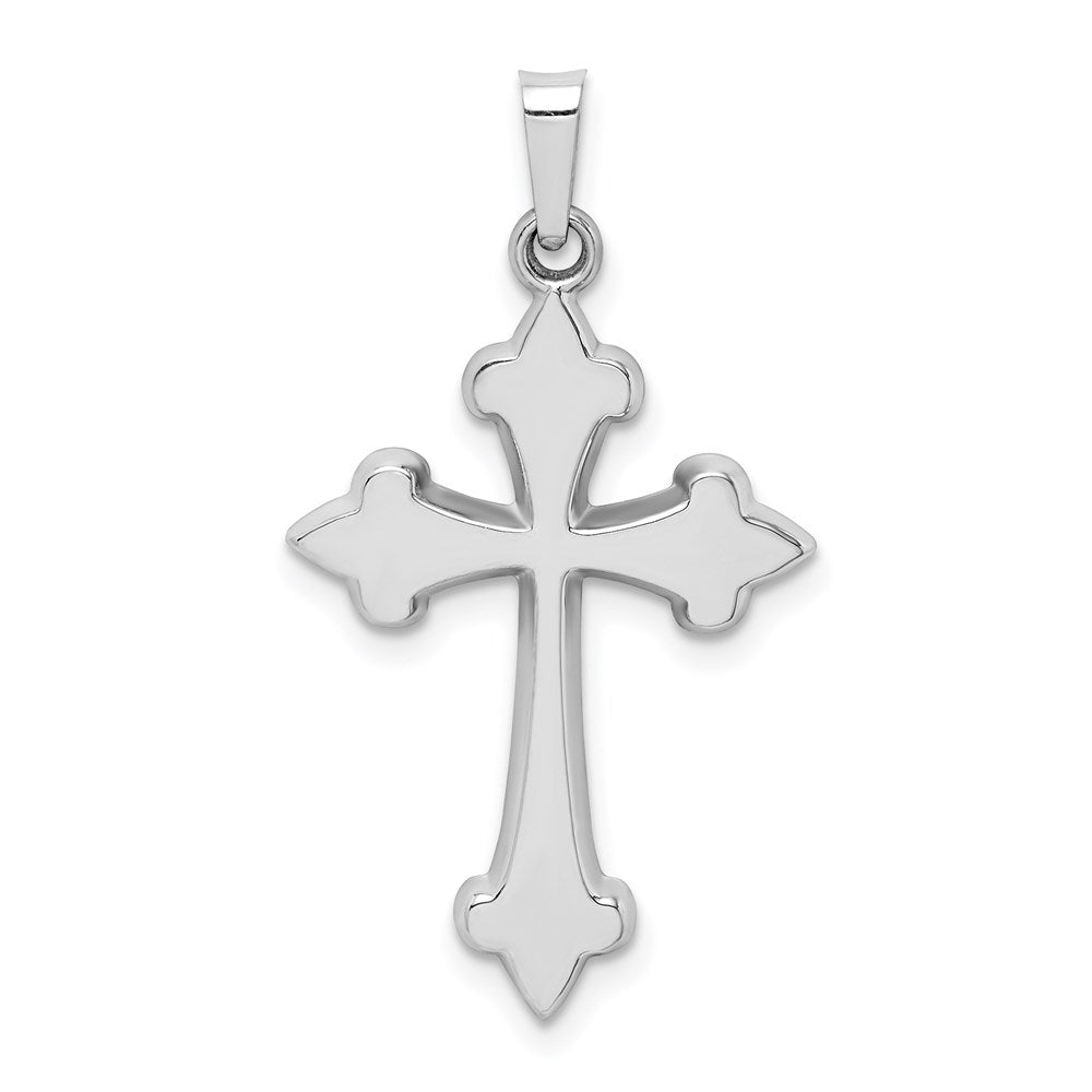 Million Charms 14K White Gold Themed Polished Fleur De Lis Relgious Cross Pendant