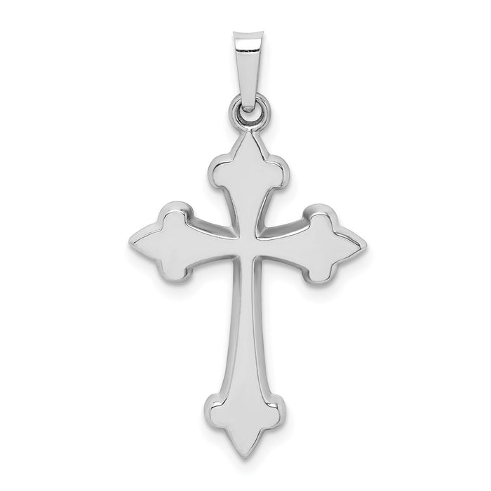 Million Charms 14K White Gold Themed Polished Fleur De Lis Relgious Cross Pendant