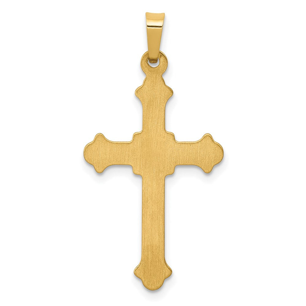 Million Charms 14K Yellow Gold Themed Polished Fleur De Lis Relgious Cross Pendant