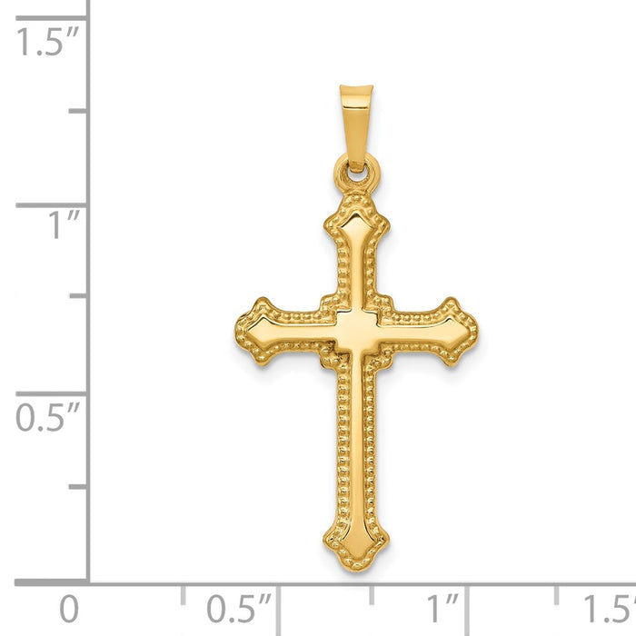 Million Charms 14K Yellow Gold Themed Polished Fleur De Lis Relgious Cross Pendant