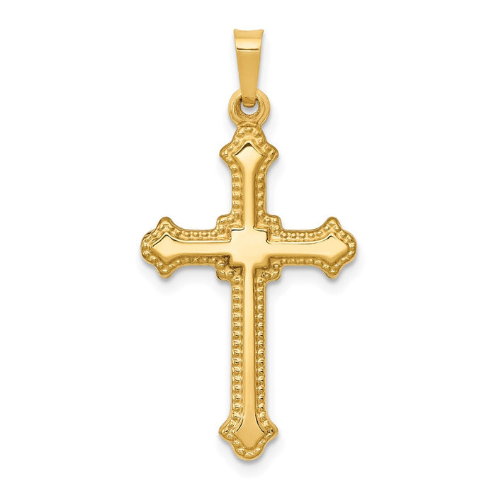 Million Charms 14K Yellow Gold Themed Polished Fleur De Lis Relgious Cross Pendant
