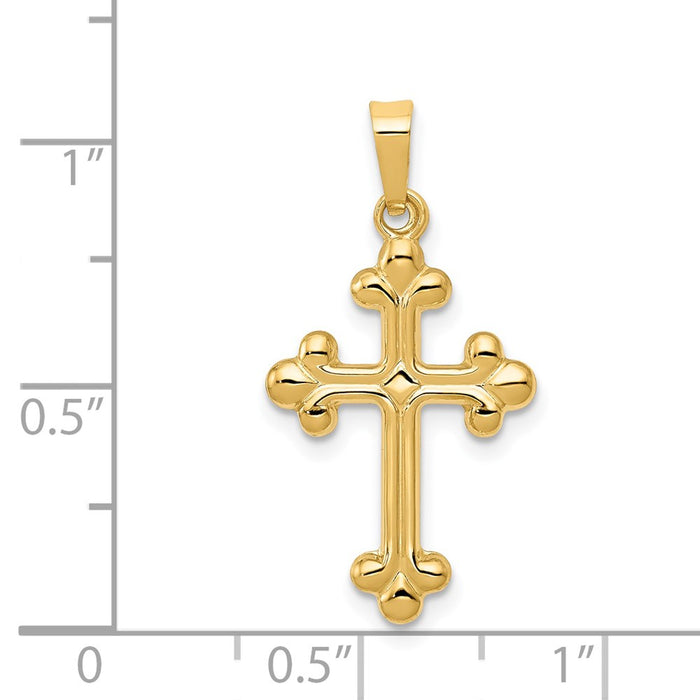 Million Charms 14K Yellow Gold Themed Polished Budded Relgious Cross Pendant