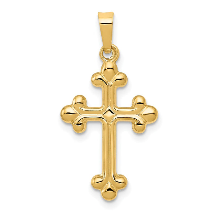 Million Charms 14K Yellow Gold Themed Polished Budded Relgious Cross Pendant