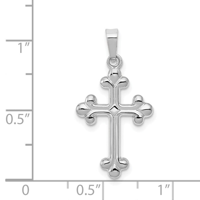 Million Charms 14K White Gold Themed Polished Budded Relgious Cross Pendant
