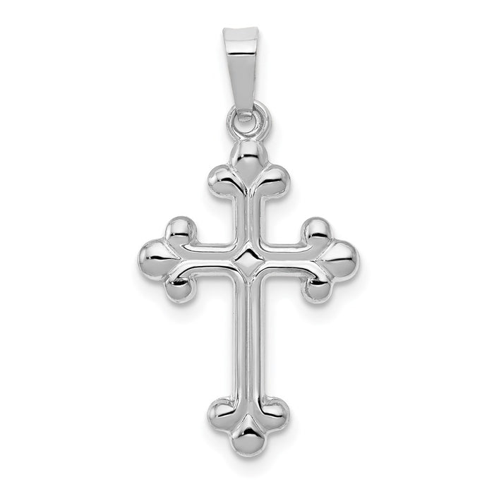 Million Charms 14K White Gold Themed Polished Budded Relgious Cross Pendant