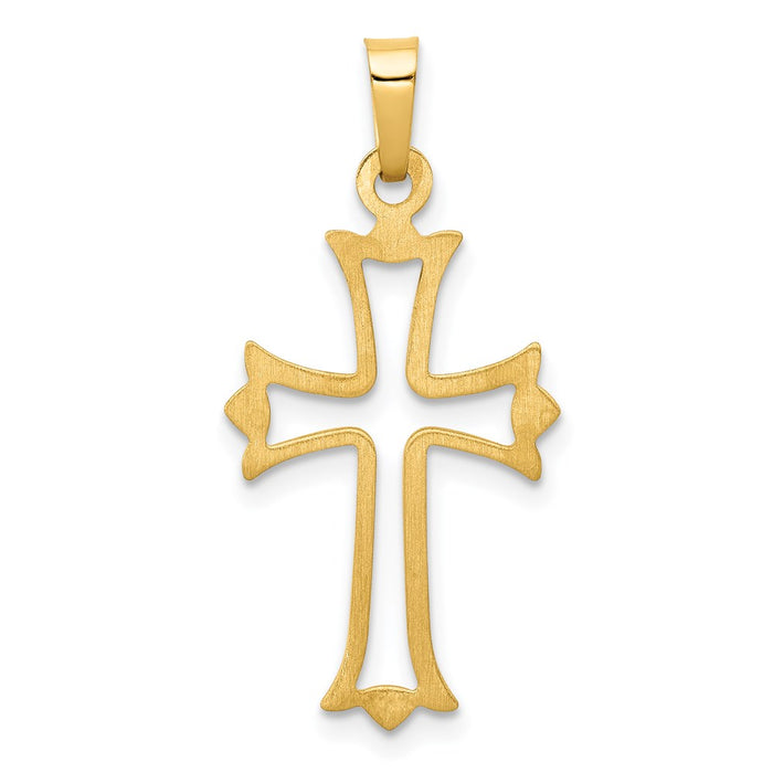 Million Charms 14K Yellow Gold Themed Polished Cut-Out Fleur De Lis Relgious Cross Pendant