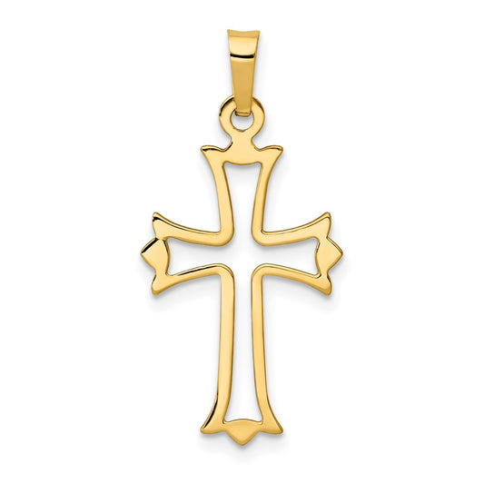 Million Charms 14K Yellow Gold Themed Polished Cut-Out Fleur De Lis Relgious Cross Pendant