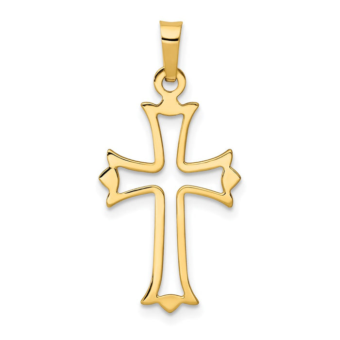 Million Charms 14K Yellow Gold Themed Polished Cut-Out Fleur De Lis Relgious Cross Pendant