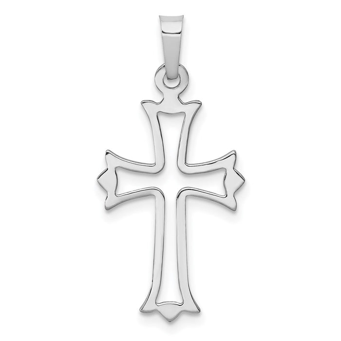 Million Charms 14K White Gold Themed Polished Cut Out Fleur De Lis Relgious Cross Pendant