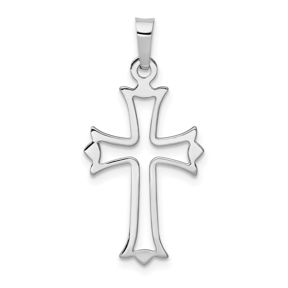 Million Charms 14K White Gold Themed Polished Cut Out Fleur De Lis Relgious Cross Pendant