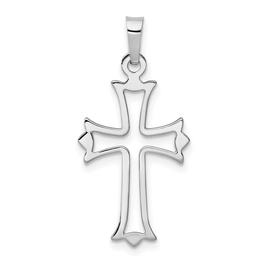 Million Charms 14K White Gold Themed Polished Cut Out Fleur De Lis Relgious Cross Pendant