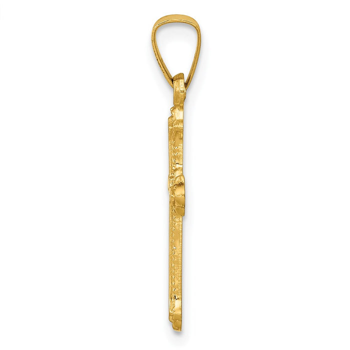 Million Charms 14K Yellow Gold Themed Polished Small Fleur De Lis Relgious Cross Pendant