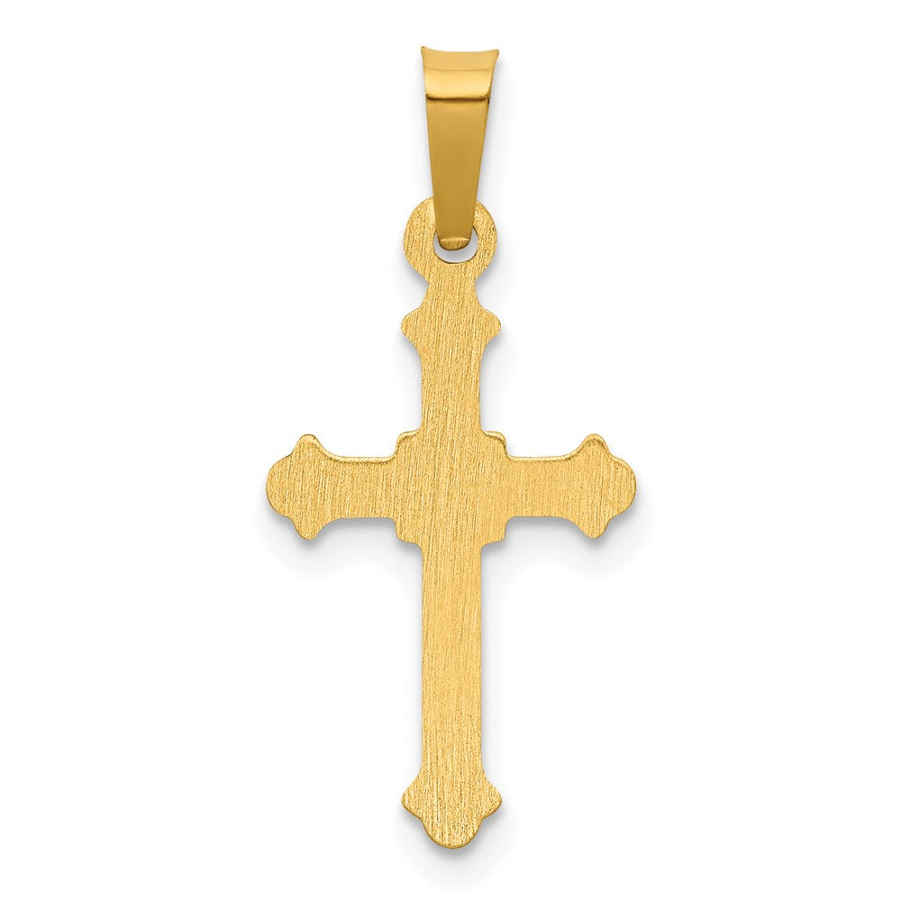 Million Charms 14K Yellow Gold Themed Polished Small Fleur De Lis Relgious Cross Pendant