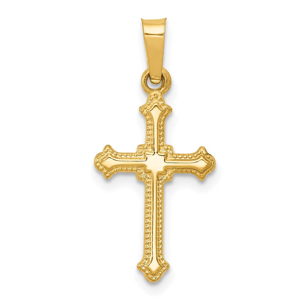 Million Charms 14K Yellow Gold Themed Polished Small Fleur De Lis Relgious Cross Pendant