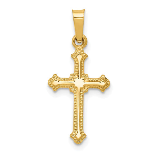 Million Charms 14K Yellow Gold Themed Polished Small Fleur De Lis Relgious Cross Pendant